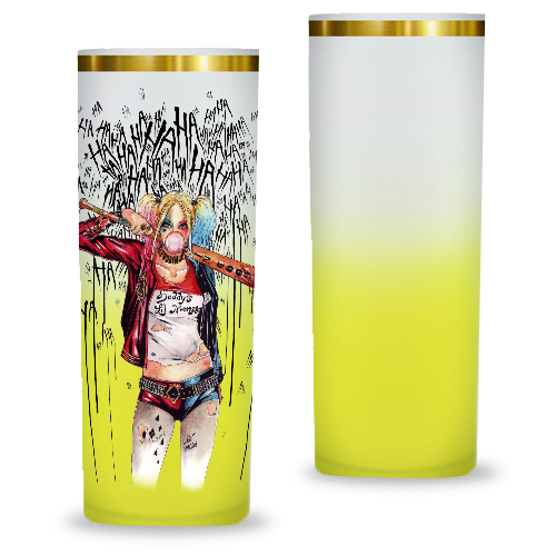 Copo Long Drink | 350ml | Amarelo Degradê | Borda Dourada
